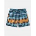 Men Palm Tree Hawaiian Style Drawstring Elastic Waist Shorts