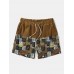 Mens Tribal Pattern Patchwork Ethnic Style Corduroy Drawstring Shorts