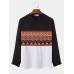 Mens Vintage Argyle Pattern Stitching Crew Neck Long Sleeve T  Shirts